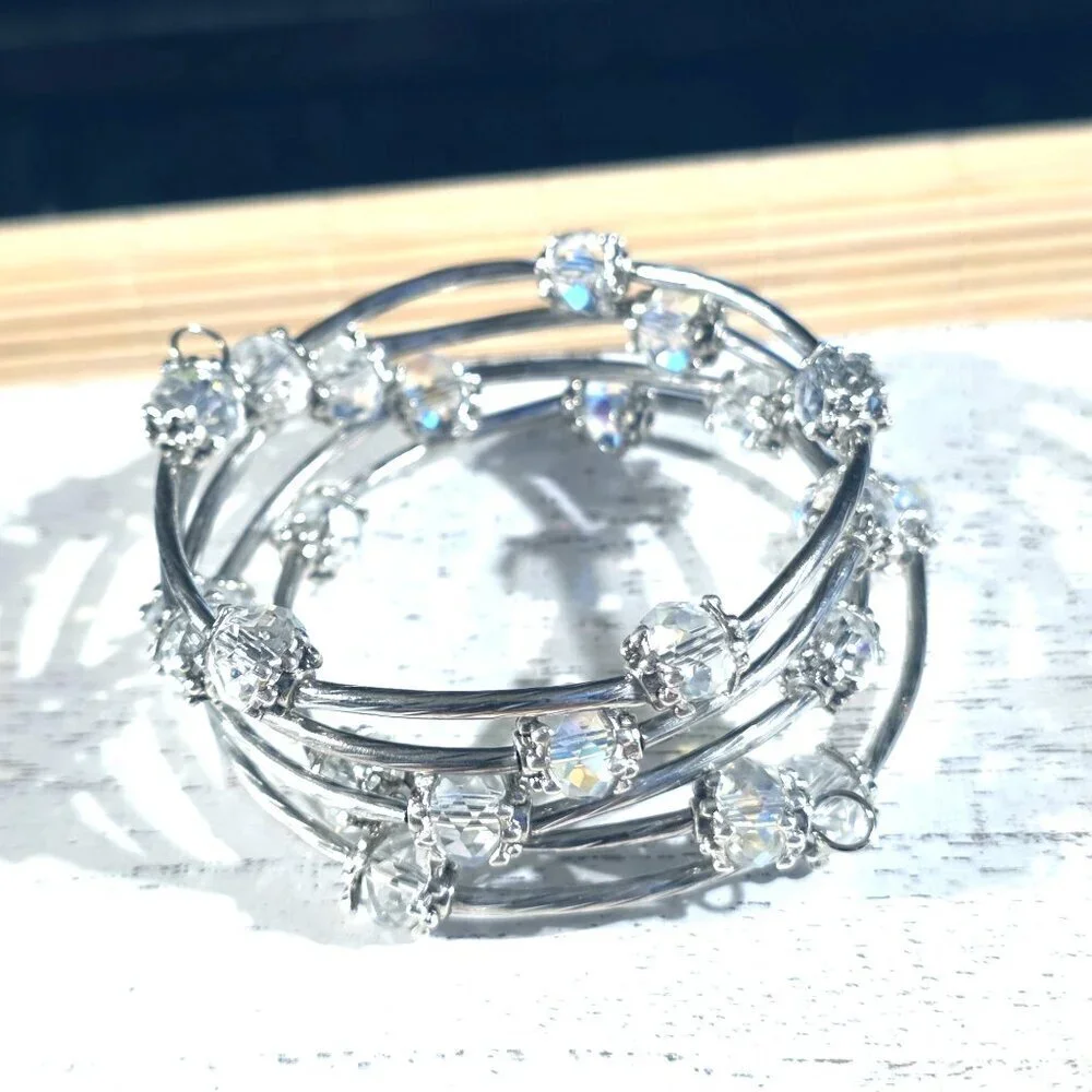 Handcrafted Crystal Wrap Bracelet With Clear Faceted Beads